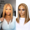 Honey Blonde Highlight Straight Short Lace Wigs