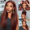 Reddish Brown Kinky Straight Wig Pre Plucked Frontal Wig