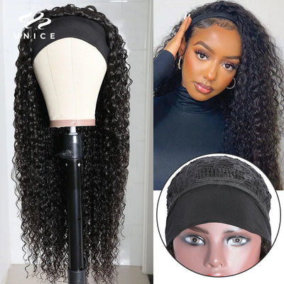 Velvet Headband Mongolian Kinky Curly Wig