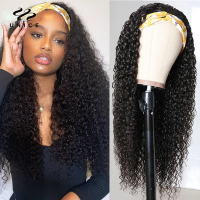 Velvet Headband Mongolian Kinky Curly Wig