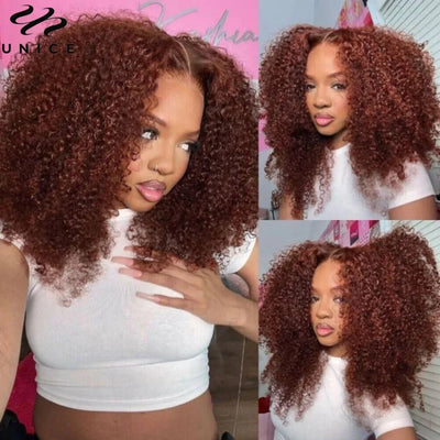 Bye Bye Knots Pre Cut Lace Closure Reddish Brown Kinky Curly Wigs