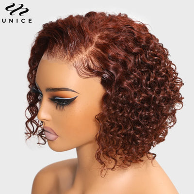 Reddish Brown Curly Pixie Cut Short Bob Human Hair Wig