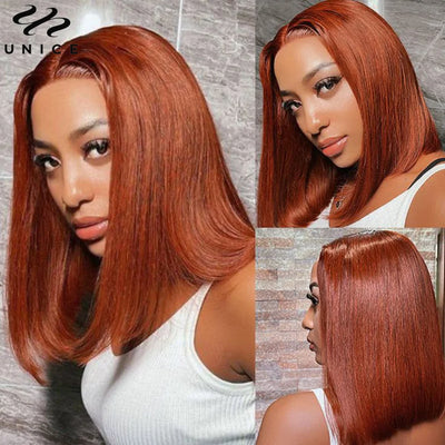 Pre Cut Lace Reddish Brown Pre Plucked Pre Bleached Short Bob Wig