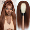 Reddish Brown Kinky Straight Wig Pre Plucked Frontal Wig