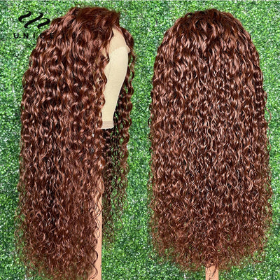 Water Wave Lace Frontal Wig 33B Dark Auburn Color