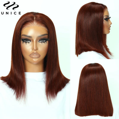 Pre Cut Lace Reddish Brown Pre Plucked Pre Bleached Short Bob Wig