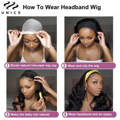 Balayage Body Wave Highlight Headband Wigs with Pre-attached Scarf