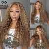 Honey Blonde Highlight Pre Cut Water Wave Lace Wig