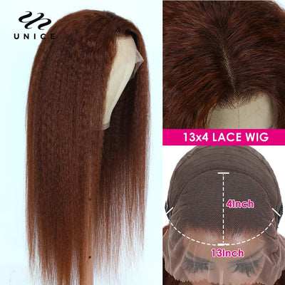 Reddish Brown Kinky Straight Wig Pre Plucked Frontal Wig