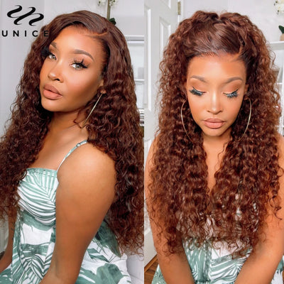 Water Wave Lace Frontal Wig 33B Dark Auburn Color