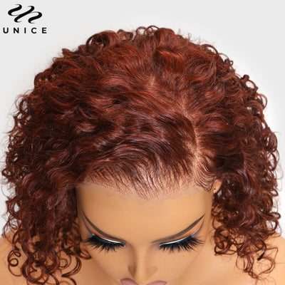 Reddish Brown Curly Pixie Cut Short Bob Human Hair Wig