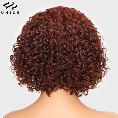 Reddish Brown Curly Pixie Cut Short Bob Human Hair Wig