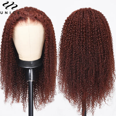 Bye Bye Knots Pre Cut Lace Closure Reddish Brown Kinky Curly Wigs