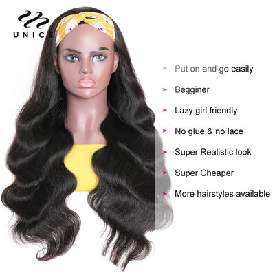 Body Wave Brazilian Glueless Headband Scarf Wigs