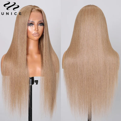 Light Flaxen Brown Lace Front Wig Silky Straight Pre Plucked