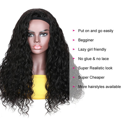 Human Hair Headband Water Wave Top Quality Wigs