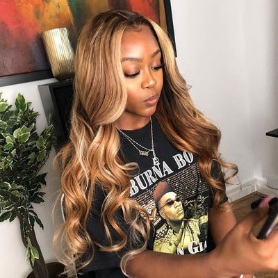 Ombre Honey Blonde Brown Loose Deep Long Lace Front Wigs